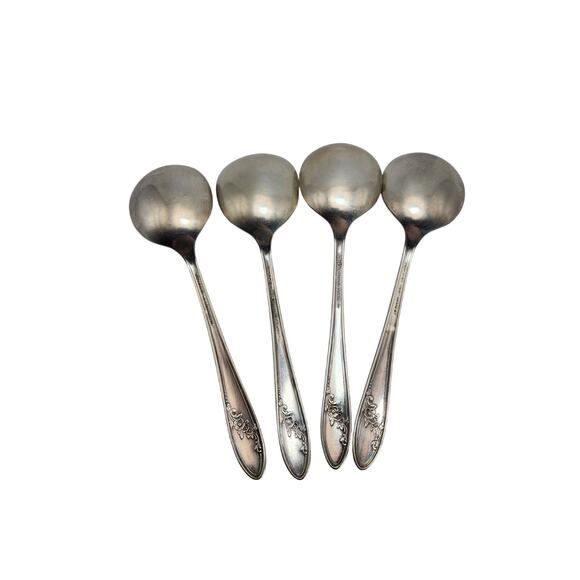 Vtg Lot 4 Oneida Queen Bess II 7in Round Bowl Soup Gumbo Spoons 1946 Silverplate - Picture 6 of 8